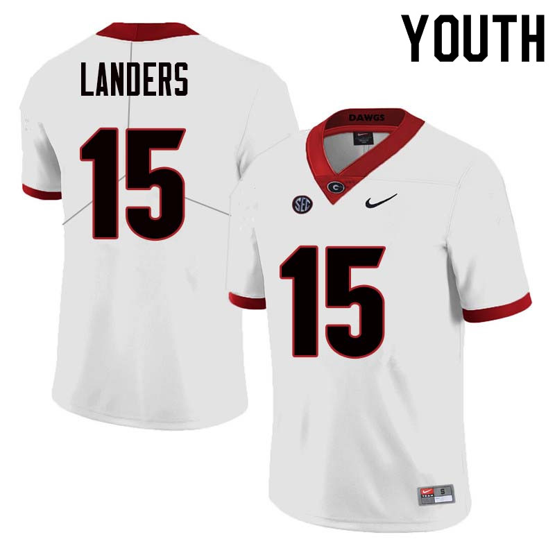 Georgia Bulldogs Youth Matt Landers #15 White Stitched College UGA Football Jersey 23AX015OW